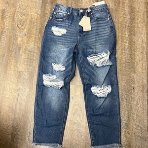 *NEW* Forever 21 hi rise slim fit straight leg distressed blue jeans pants Sz 28